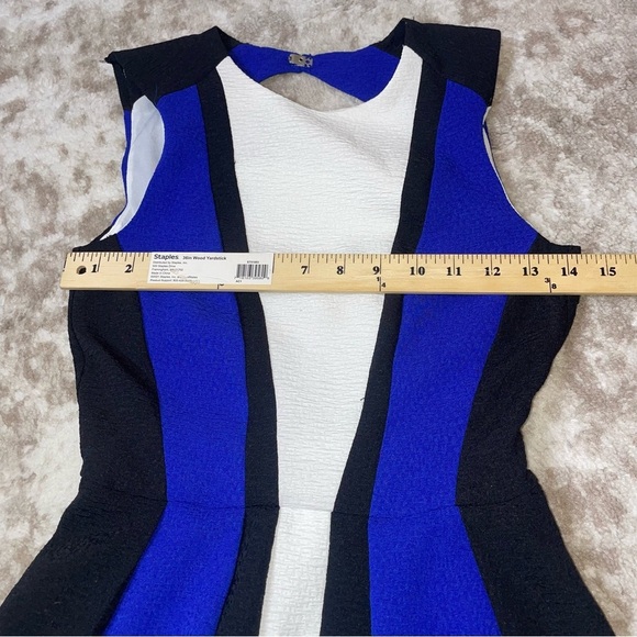 H&M Blue Black White Open Back Peplum Top Side Zip SZ 2 - Picture 9 of 9